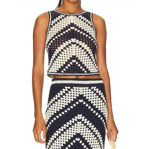 ZIMMERMANN Tops - NEW ZIMMERMANN chintz hand crochet tank in cream/navy